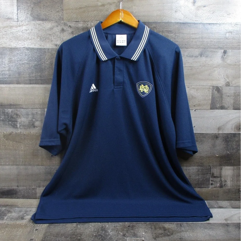 Notre Dame Fighting Irish Shirt Polo Mens 2XL Blue NCAA Football Adidas